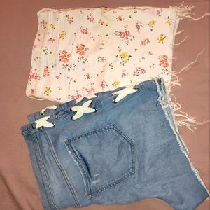 Blue Denim Jean Shorts Set